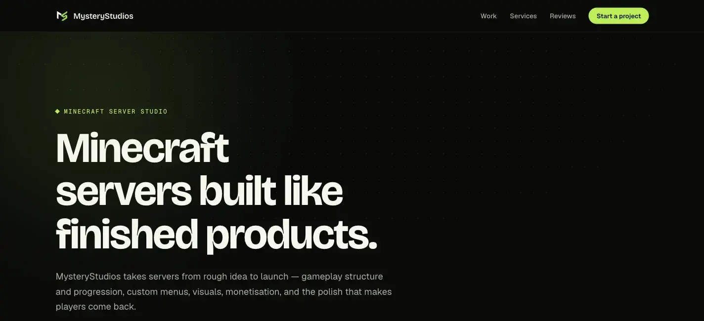 The MysteryStudios website on a desktop screen