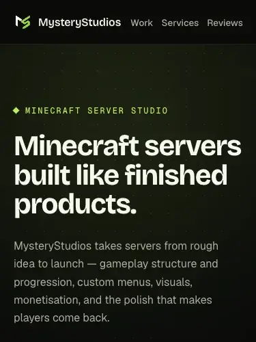 The MysteryStudios website on a phone