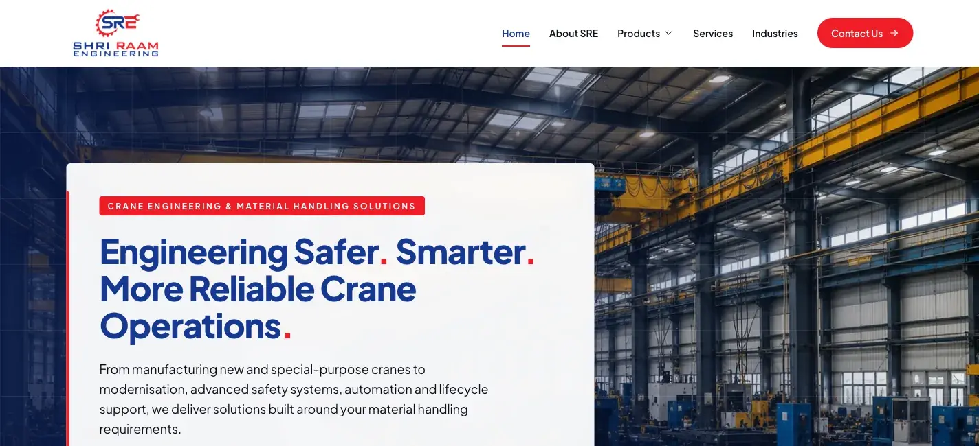 The Shri Raam Engineering website on a desktop screen
